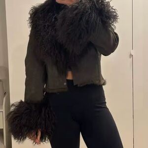 Real Mongolian Sheep Suede Cropped Jacket
